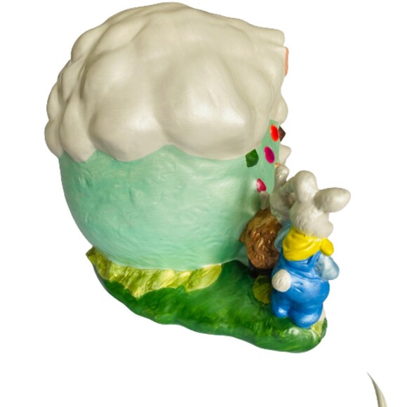 Vintage Ceramic Easter House Lamp Handpainted Bunnies Spring Decor 12x8.5" - Picture 5 of 9